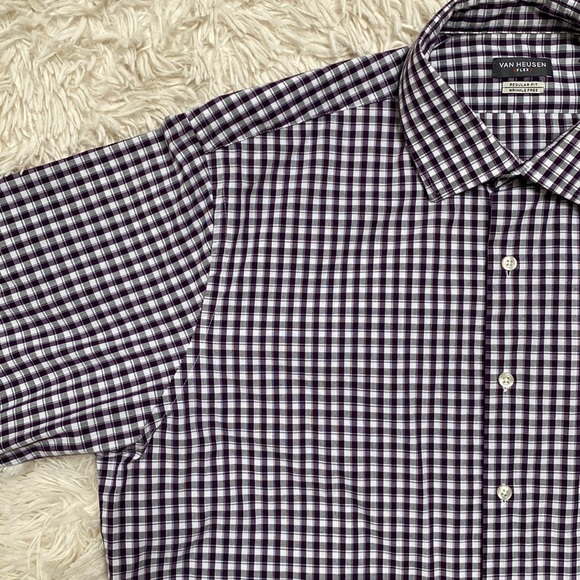 Van Heusen Wrinkle Free Button Down Shirt 💗 Purple Gray & White - Picture 5 of 13
